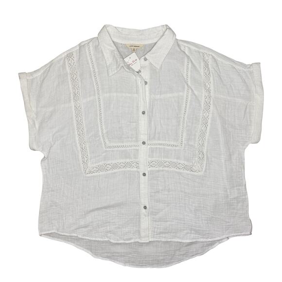 NWT Lucky Brand Inset Lace Short Sleeve Button-Up Shirt Size XL - Picture 3 of 8